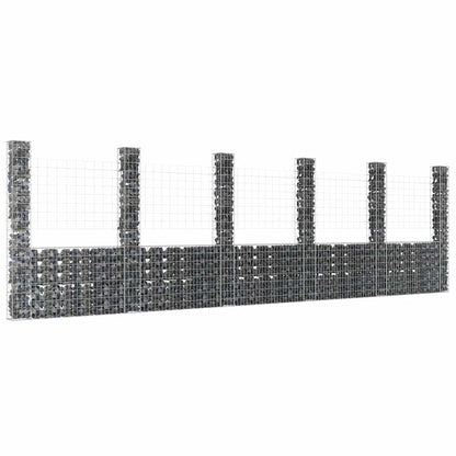 vidaXL U-shape Gabion Basket with 6 Posts Iron 620x20x200 cm 1