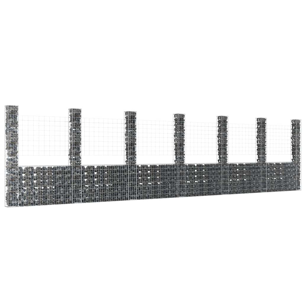 vidaXL U-shape Gabion Basket with 2 Posts Iron Height 200 cm