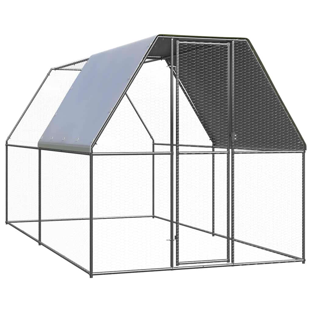 vidaXL Chicken Cage Galvanised Steel with Partially-covered Roof