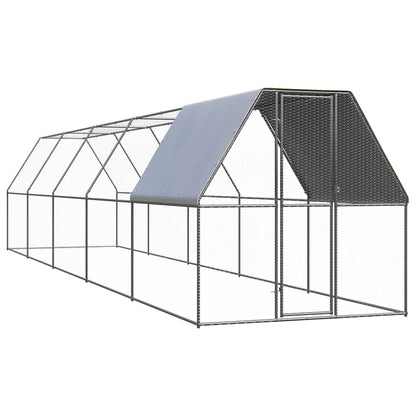 vidaXL Chicken Cage Galvanised Steel with Partially-covered Roof