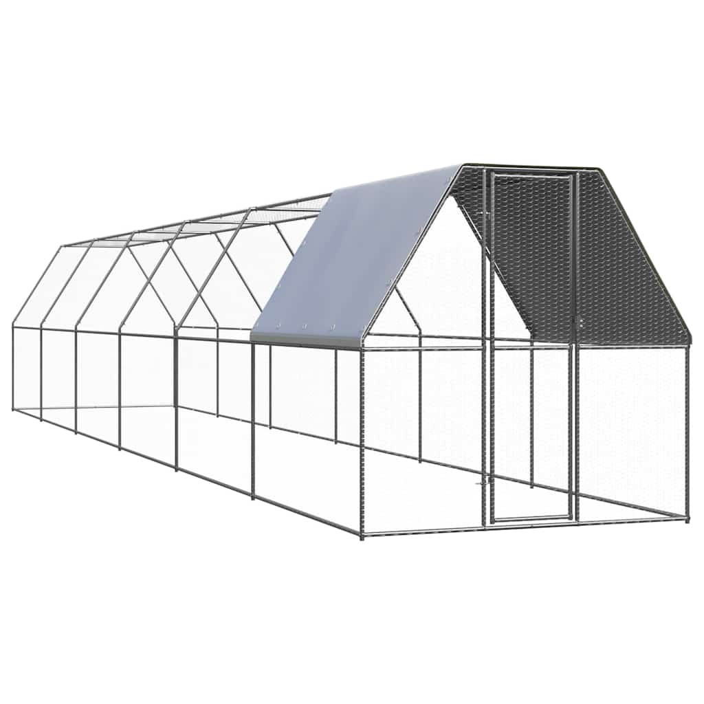 vidaXL Chicken Cage Galvanised Steel with Partially-covered Roof