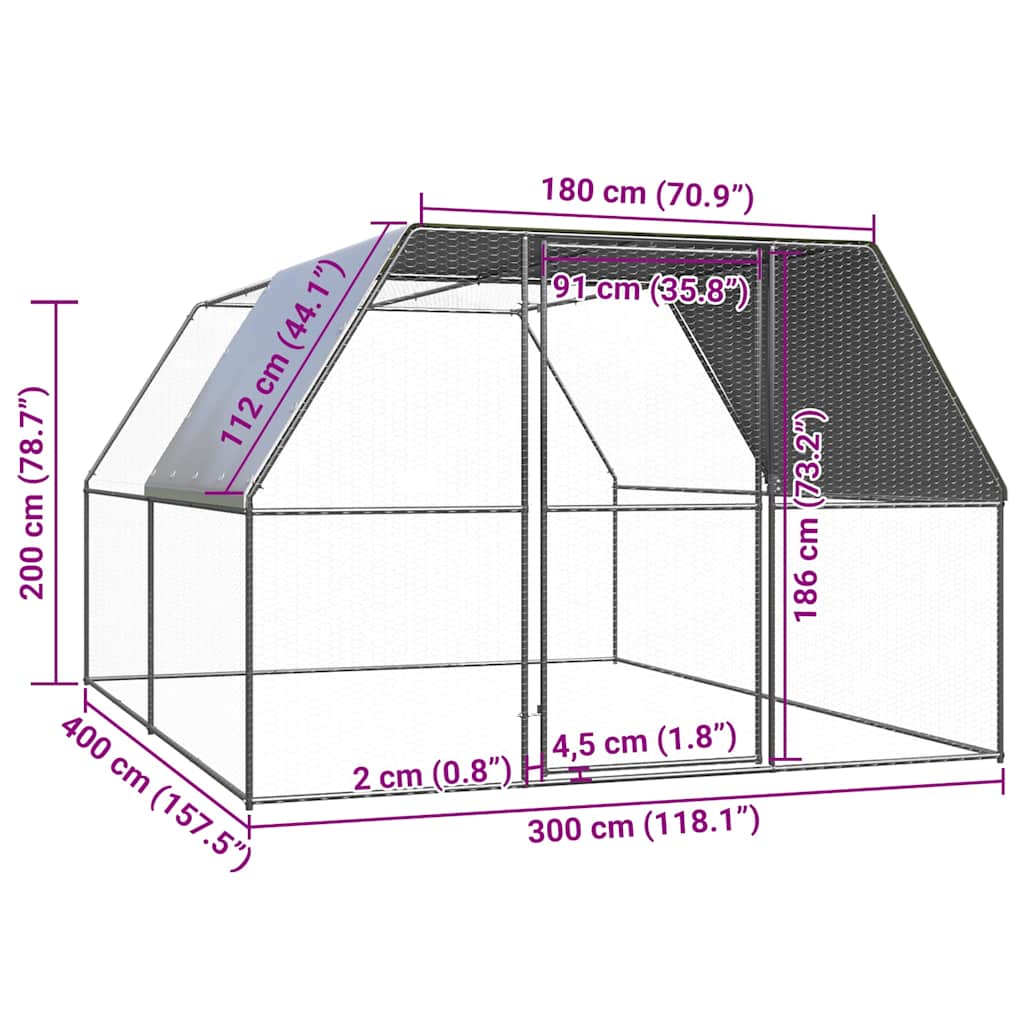vidaXL Chicken Cage | Silver and silver grey | Galvanised steel, Polyethylene 5