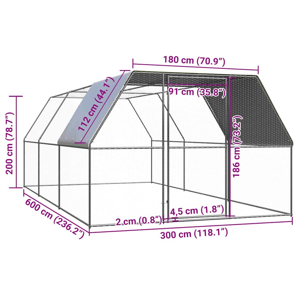 vidaXL Outdoor Chicken Cage 3x6x2 m Galvanised Steel 5