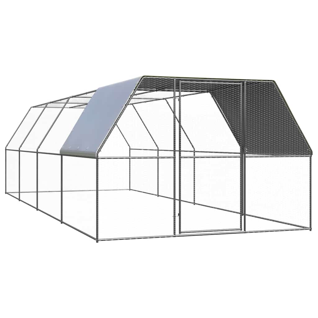 vidaXL Chicken Cage Galvanised Steel with Partially-covered Roof