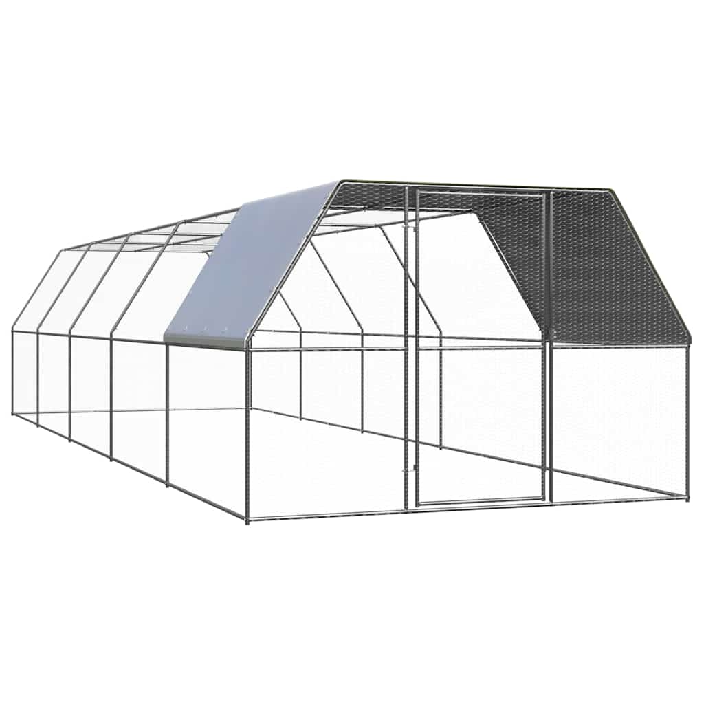 vidaXL Chicken Cage Galvanised Steel with Partially-covered Roof
