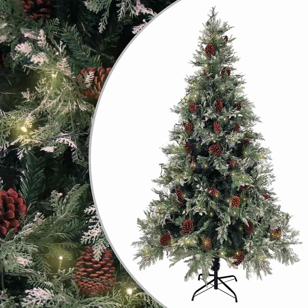 Pre-lit Christmas Tree with Pine Cones Green&White 195cm PVC&PE 195 cm 105 cm