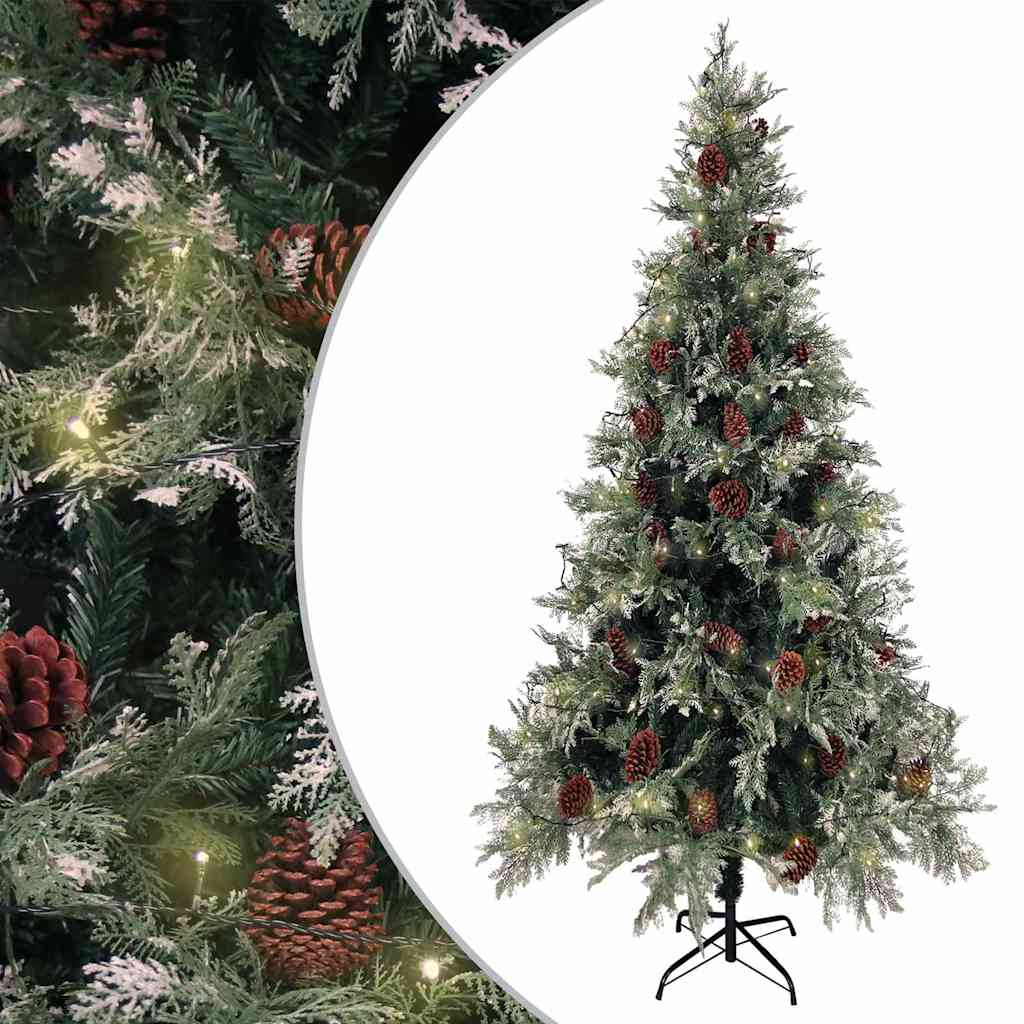 Pre-lit Christmas Tree with Pine Cones Green&White 195cm PVC&PE 225 cm 120 cm