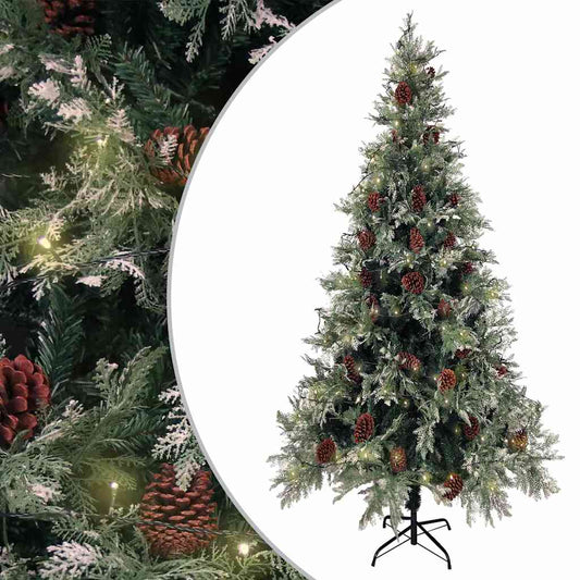 Pre-lit Christmas Tree with Pine Cones Green&White 195cm PVC&PE 225 cm 120 cm