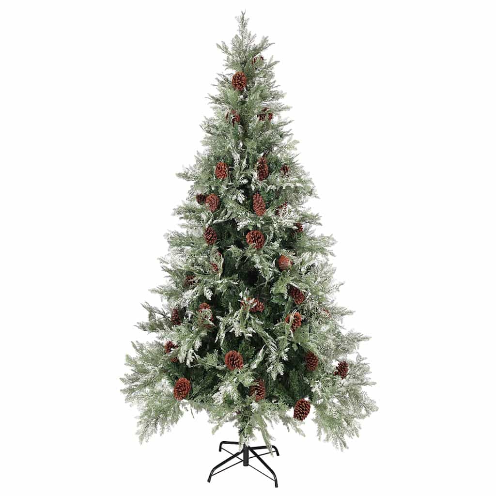 Pre-lit Christmas Tree with Pine Cones Green&White 195cm PVC&PE 225 cm 120 cm