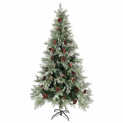 Pre-lit Christmas Tree with Pine Cones Green&White 195cm PVC&PE 225 cm 120 cm