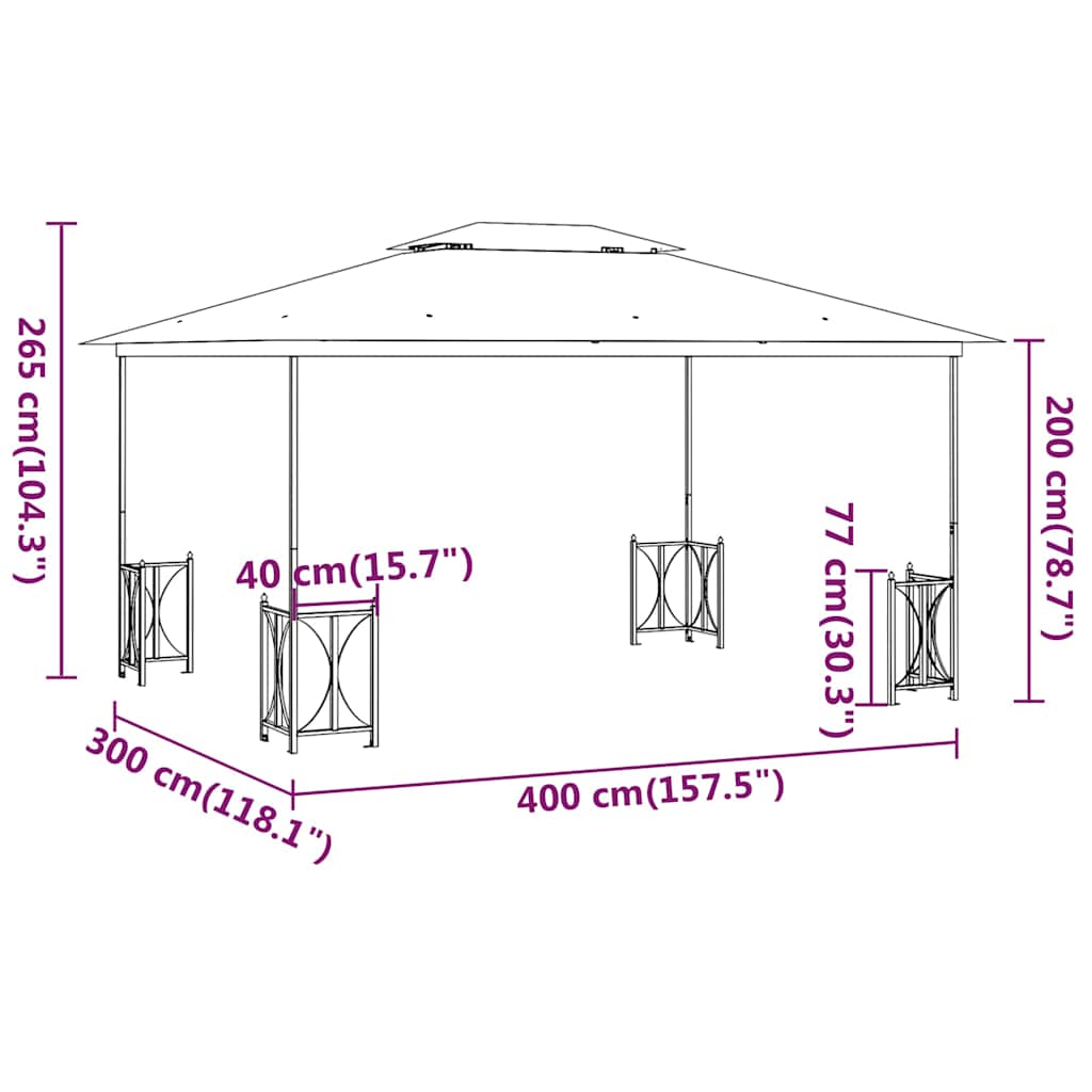 vidaXL Gazebo with Sidewalls&Double Roofs 3x4 m Cream 6