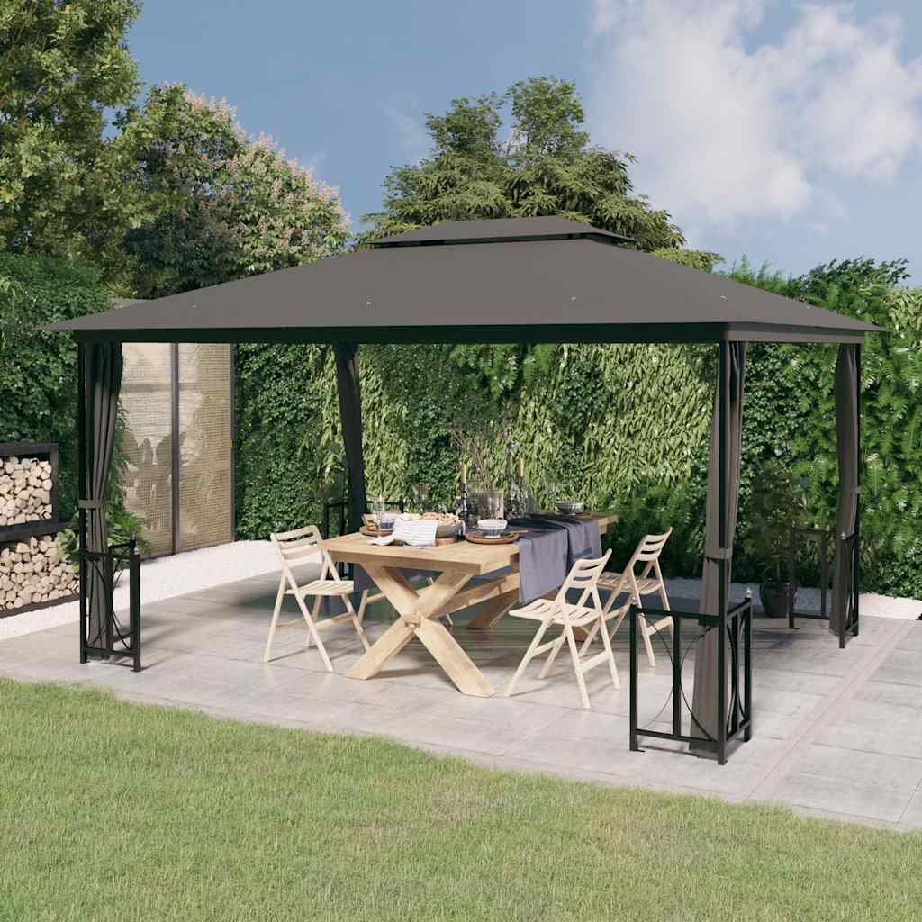 vidaXL Gazebo with Sidewalls&Double Roofs 3x4 m Anthracite 1