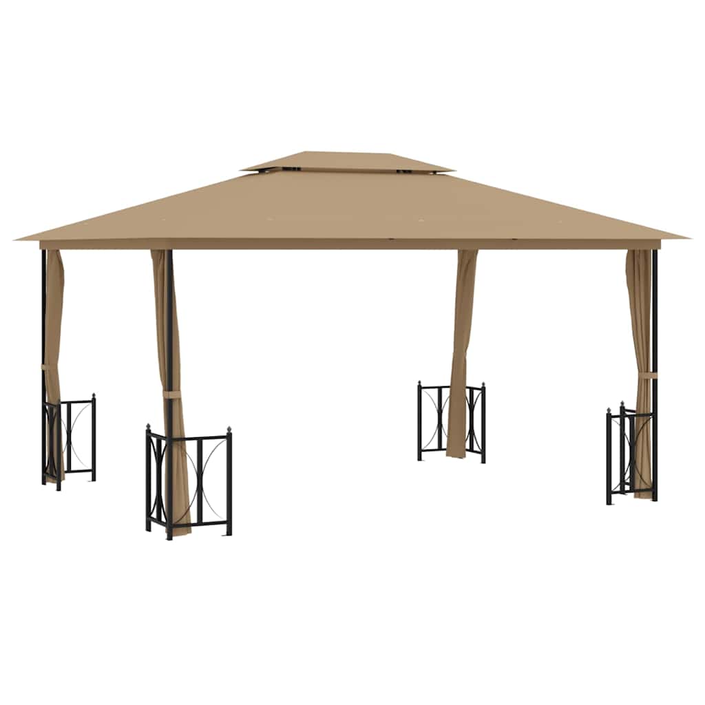 318545 vidaXL Gazebo with Sidewalls&Double Roofs 3x4 m Taupe 2
