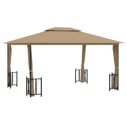 318545 vidaXL Gazebo with Sidewalls&Double Roofs 3x4 m Taupe 2