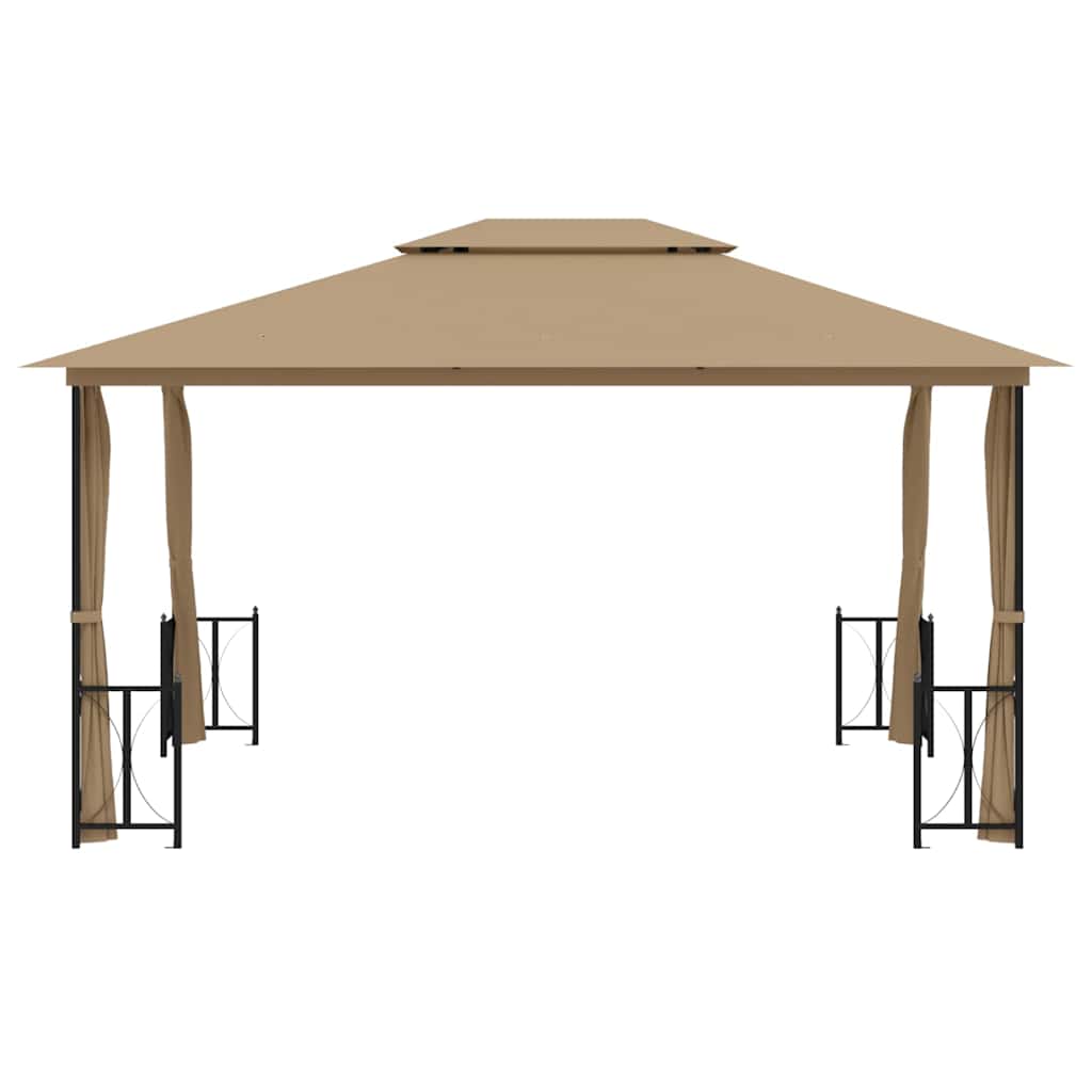 318545 vidaXL Gazebo with Sidewalls&Double Roofs 3x4 m Taupe 3