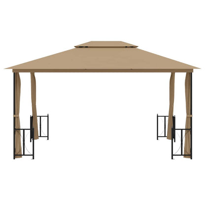318545 vidaXL Gazebo with Sidewalls&Double Roofs 3x4 m Taupe 3