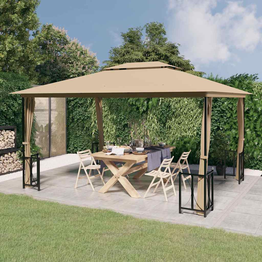 318545 vidaXL Gazebo with Sidewalls&Double Roofs 3x4 m Taupe 1