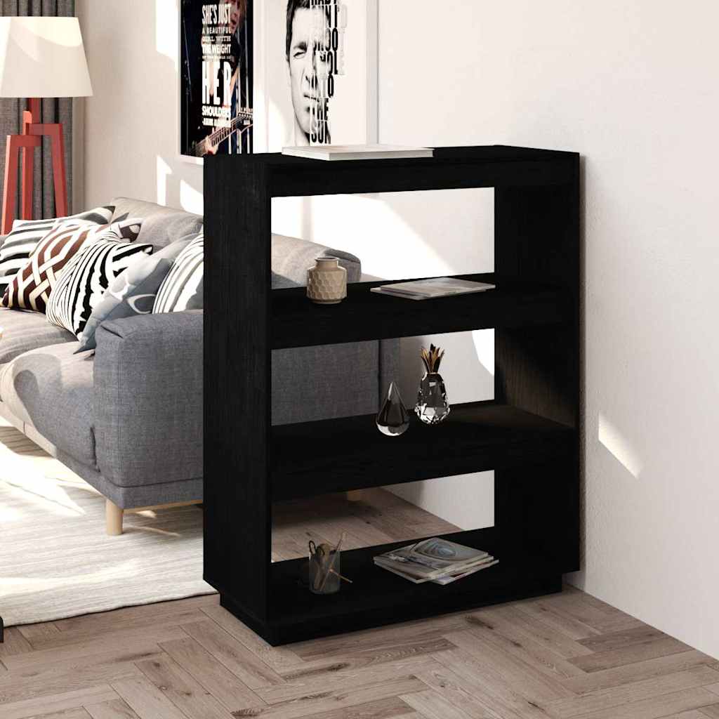 Book Cabinet 80x35x71 cm Solid Wood Pine Black 103 cm