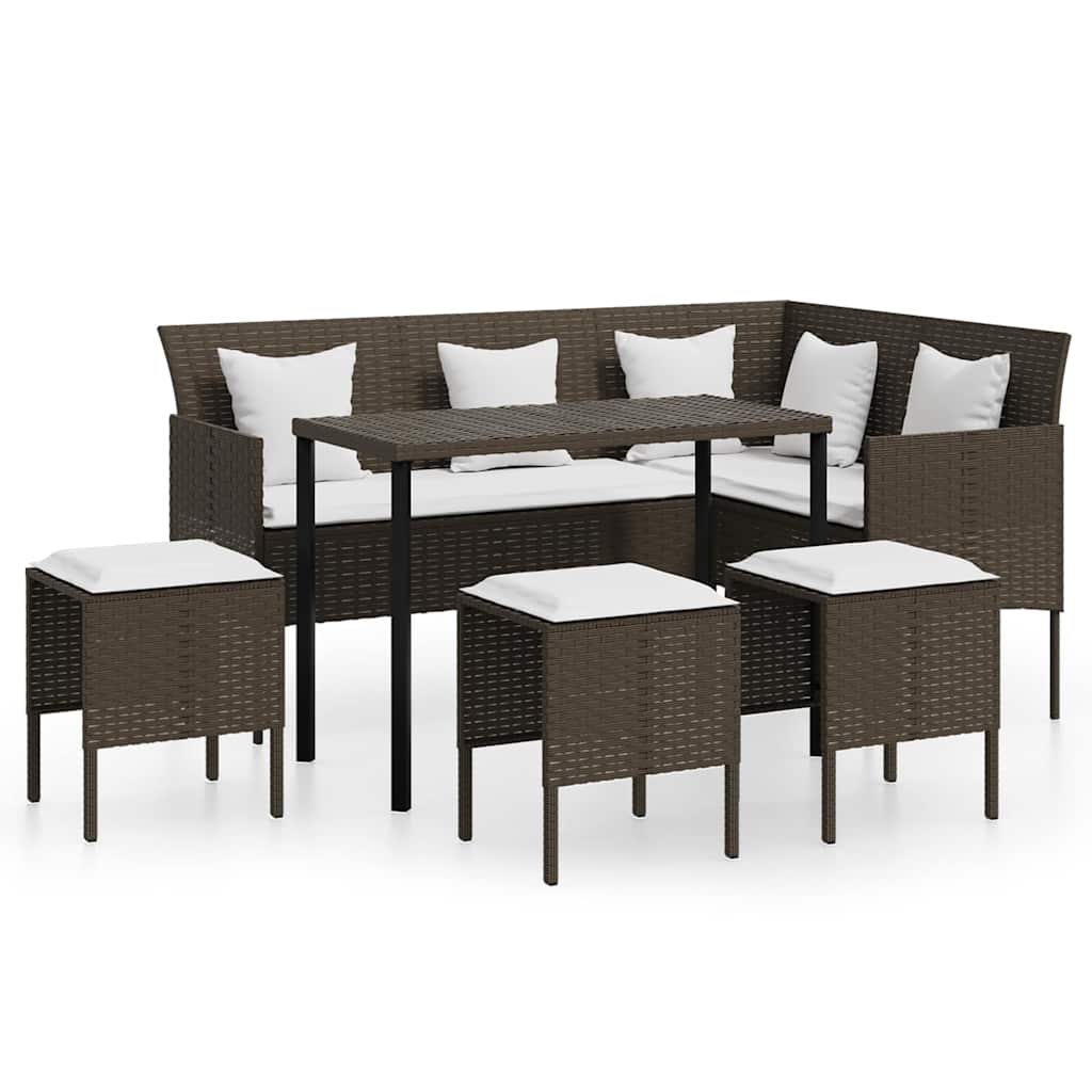 vidaXL 5 Piece L-shaped Couch Sofa Set with Cushions Poly Rattan Brown 2
