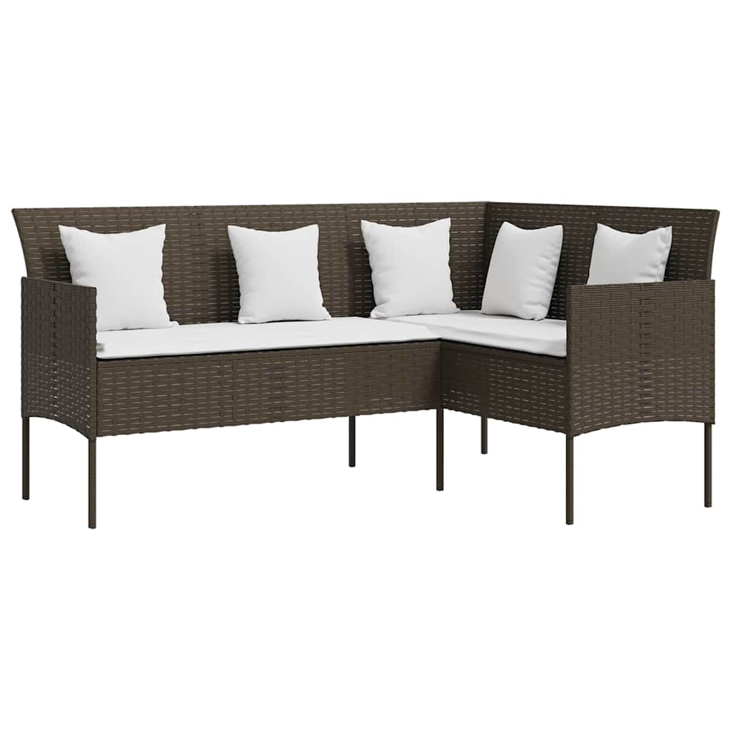 vidaXL 5 Piece L-shaped Couch Sofa Set with Cushions Poly Rattan Brown 3