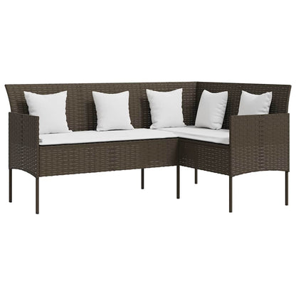 vidaXL 5 Piece L-shaped Couch Sofa Set with Cushions Poly Rattan Brown 3