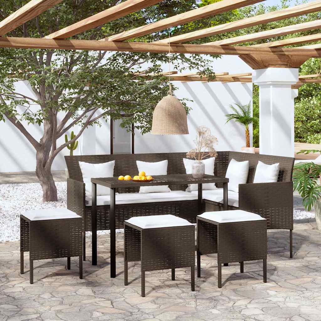 vidaXL 5 Piece L-shaped Couch Sofa Set with Cushions Poly Rattan Brown 1