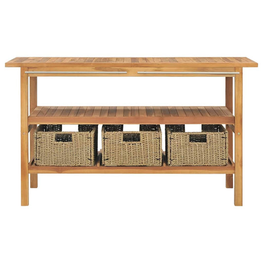 vidaXL Bathroom Vanity Cabinet | Teak | Solid teak wood, Seagrass | 132x45x75 cm 2