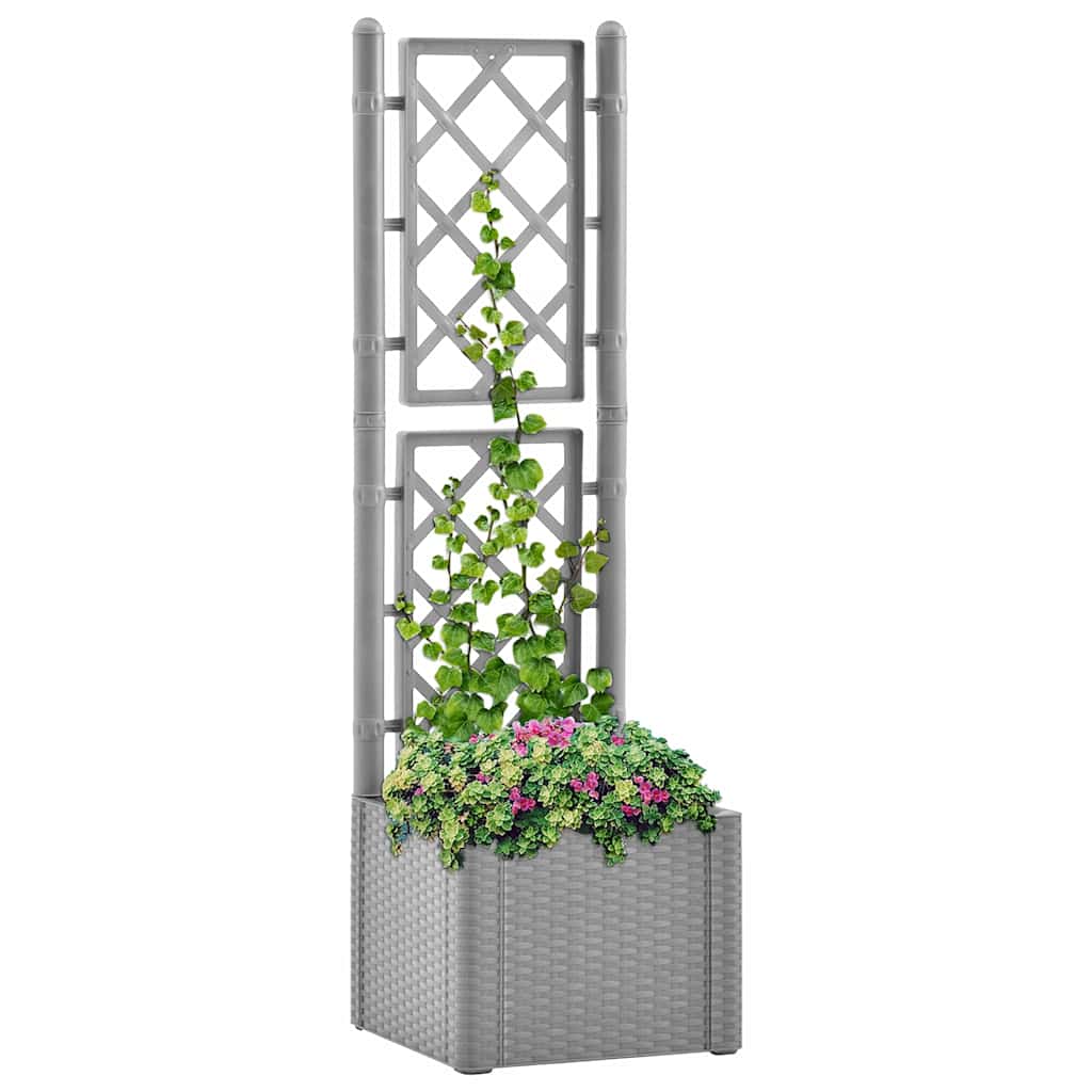 Garden Raised Bed with Trellis and Self Watering System Grey 43 x 43 x 142 cm
