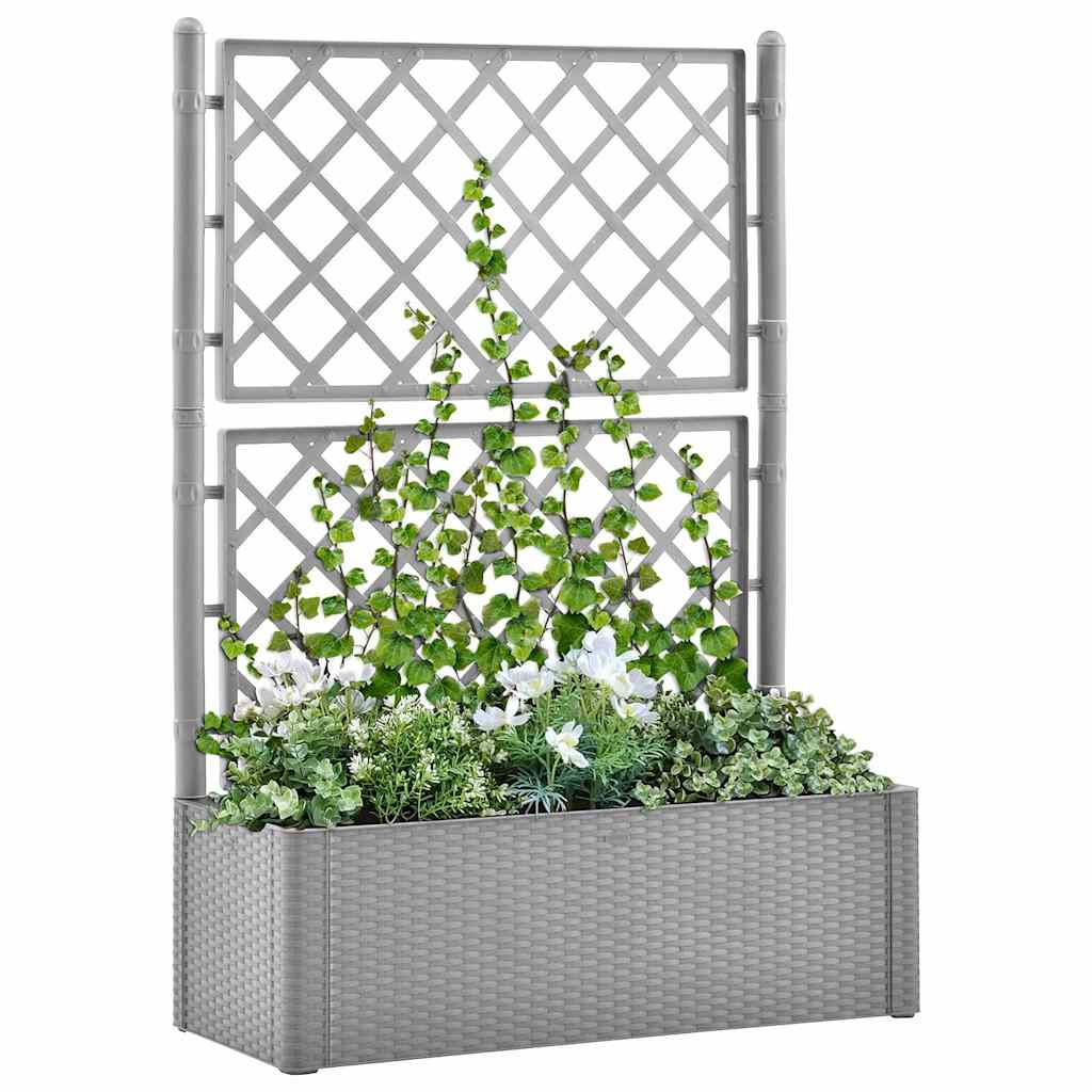 Garden Raised Bed with Trellis and Self Watering System Grey 100 x 43 x 142 cm