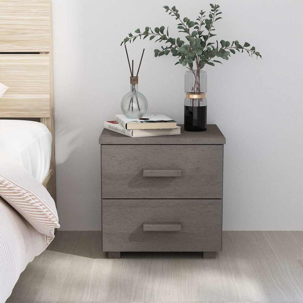 Bedside Cabinet "HAMAR" 40x35x44,5 cm Solid Pinewood Light grey 1