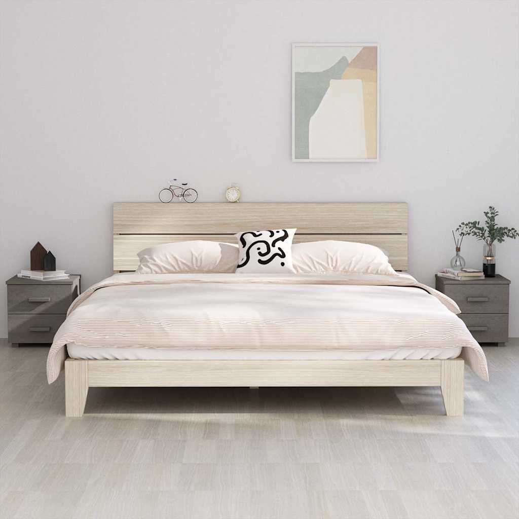 Bedside Cabinet "HAMAR" 40x35x44,5 cm Solid Pinewood Light grey 2