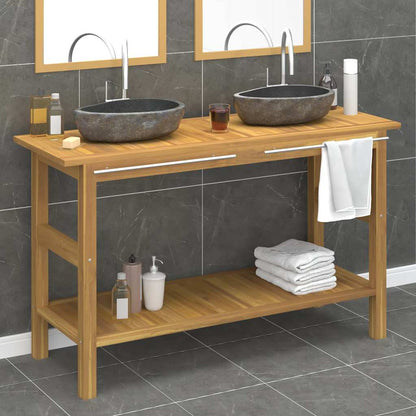 vidaXL Bathroom Vanity Cabinet with River Stone Sinks Solid Wood Teak 1