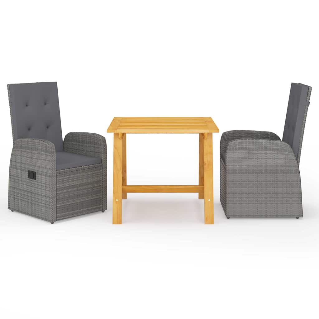 5 Piece Garden Dining Set with Cushions Poly Rattan Grey 2x chair + table