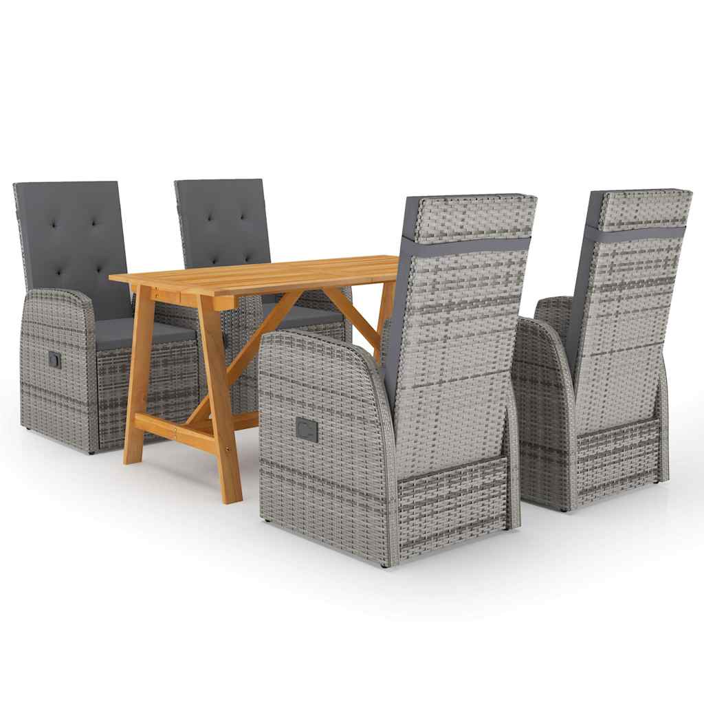 5 Piece Garden Dining Set with Cushions Poly Rattan Grey 4x chair + table
