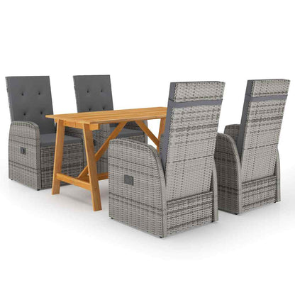 5 Piece Garden Dining Set with Cushions Poly Rattan Grey 2x chair + 2x armchair + table