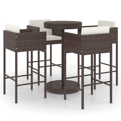 3 Piece Garden Bar Set with Cushions Poly Rattan Brown