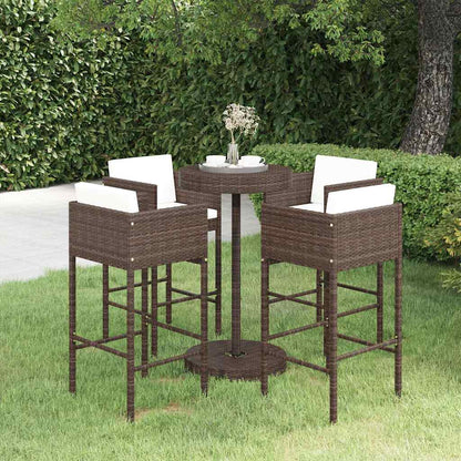 vidaXL 5 Piece Garden Bar Set with Cushions Poly Rattan Brown 1