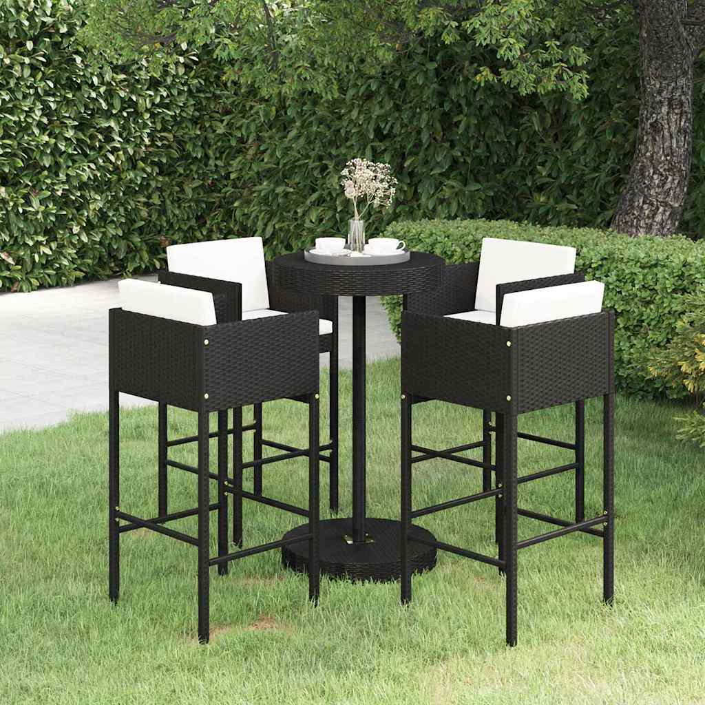vidaXL 5 Piece Garden Bar Set with Cushions Poly Rattan Black 1