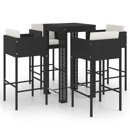 vidaXL 5 Piece Garden Bar Set with Cushions Poly Rattan Black 2