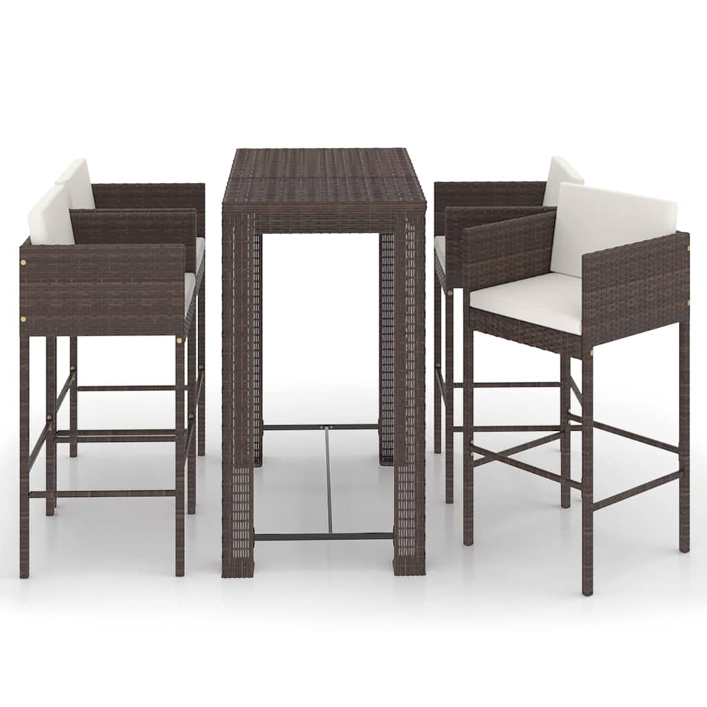 vidaXL 5 Piece Garden Bar Set with Cushions Poly Rattan Brown 2