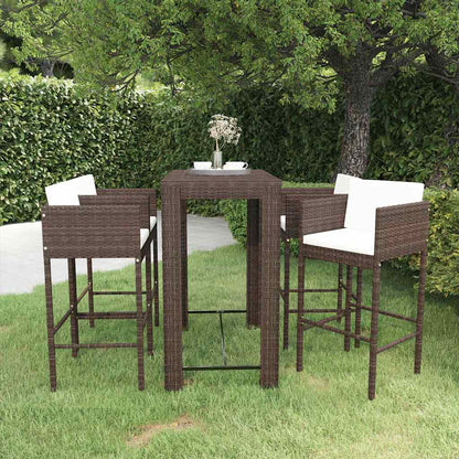 vidaXL 5 Piece Garden Bar Set with Cushions Poly Rattan Brown 1