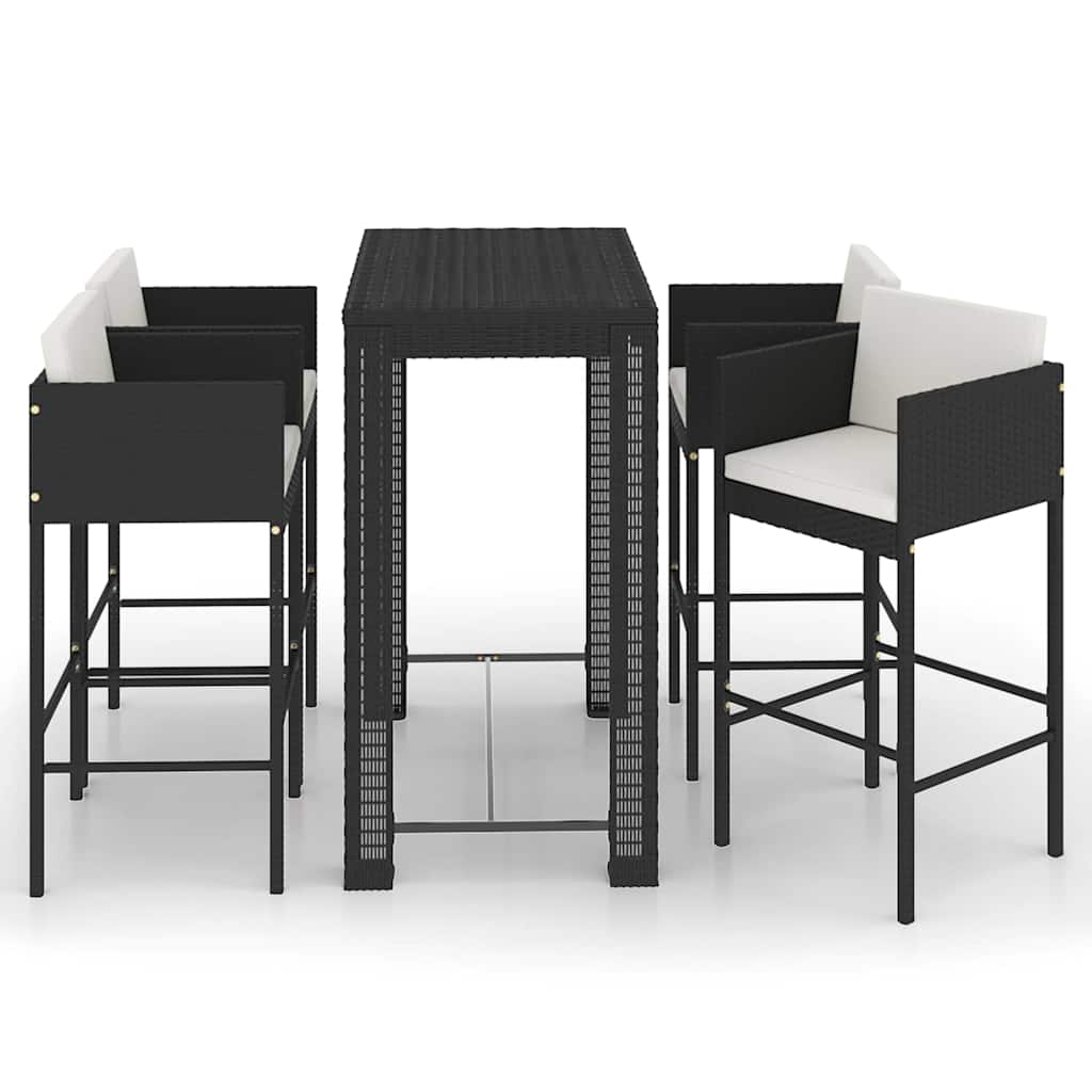 vidaXL 5 Piece Garden Bar Set with Cushions Poly Rattan Black 2