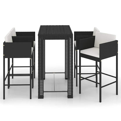 vidaXL 5 Piece Garden Bar Set with Cushions Poly Rattan Black 2