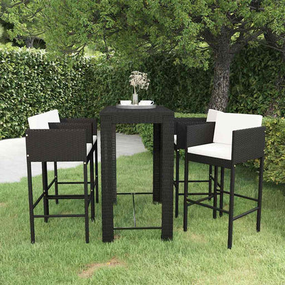 vidaXL 5 Piece Garden Bar Set with Cushions Poly Rattan Black 1