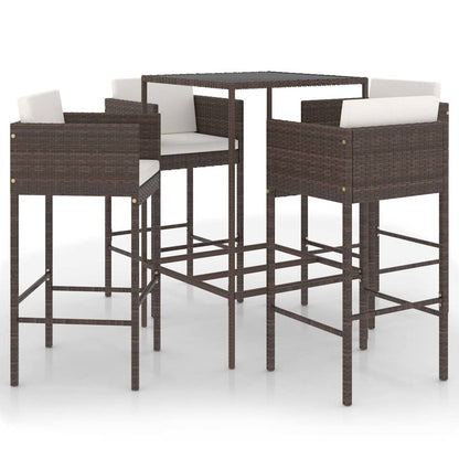 vidaXL 5 Piece Garden Bar Set with Cushions Poly Rattan Brown 2