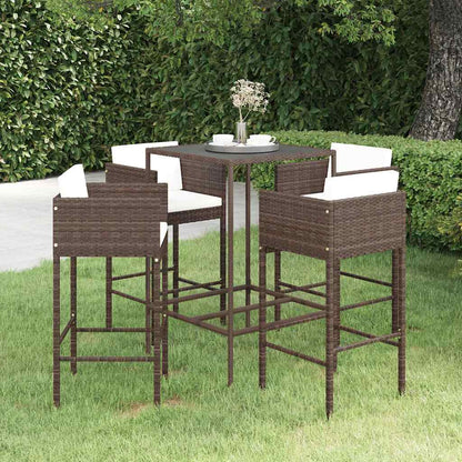 vidaXL 5 Piece Garden Bar Set with Cushions Poly Rattan Brown 1