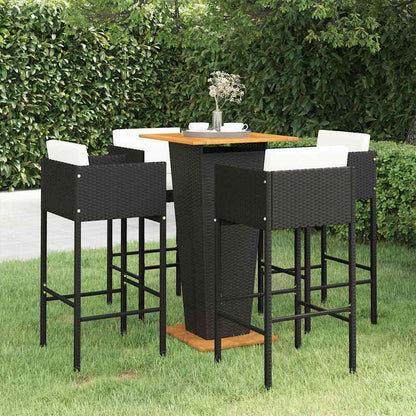 vidaXL 5 Piece Garden Bar Set with Cushions Poly Rattan Black 1
