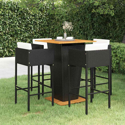 3 Piece Garden Bar Set with Cushions Poly Rattan Black 80 cm 80 cm