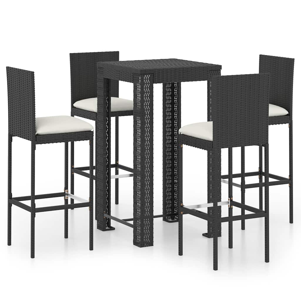 7 Piece Garden Bar Set with Cushions Poly Rattan Black 60.5 x 60.5 x 110.5 cm