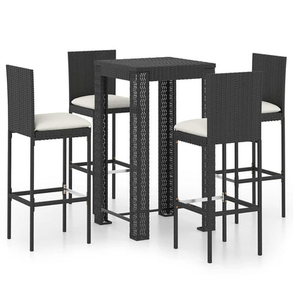 7 Piece Garden Bar Set with Cushions Poly Rattan Black 60.5 x 60.5 x 110.5 cm